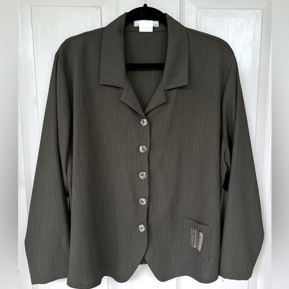 Vintage Nino Wong Muted Green Button Up Jacket with Pocket Embellishment | Large